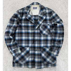 Vintage Pendleton Virgin Wool 49er Topster Jacket Men's M Blue Gray Plaid USA